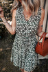 Bohemian Floral All Over Print V Neck Sleeveless Tunic A Line Summer Dress